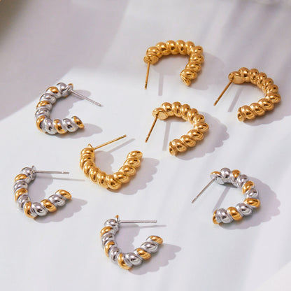 Twisted C-Shaped Hoop Earrings Stainless Steel Minimalist Chic Design – Gold & Two-Tone | WANTI Jewelry
