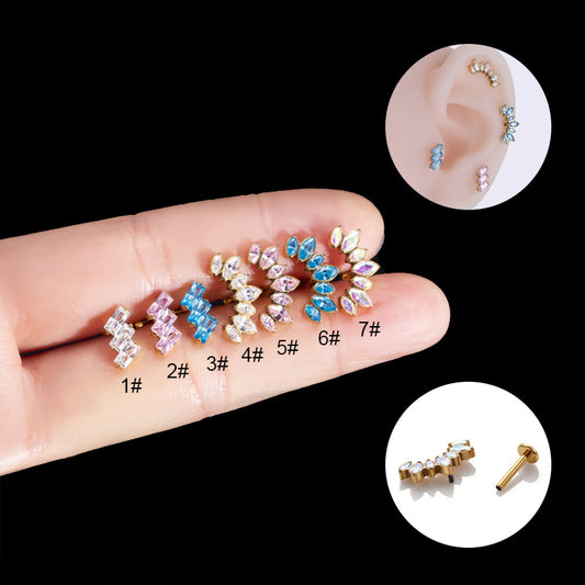 G23/F136 Titanium Colorful Zircon Internally Threaded Labret Stud | 7 Styles Cartilage Piercing Jewelry in Gold & Silve