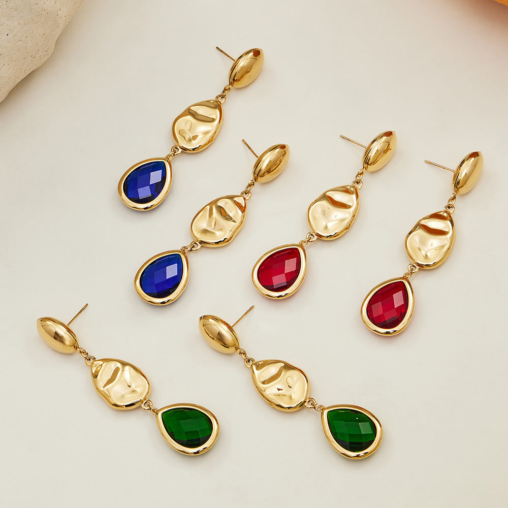 Sparkling Irregular Oval Glass Drop Earrings – Long Statement Waterdrop Jewelry for Women