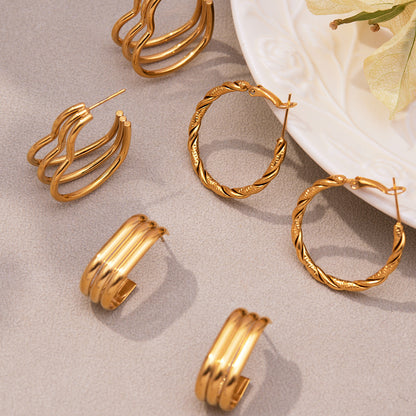 Twisted Multi-Strand Stainless Steel Hoop Earrings – Modern Geometric Fashion Jewelry Set