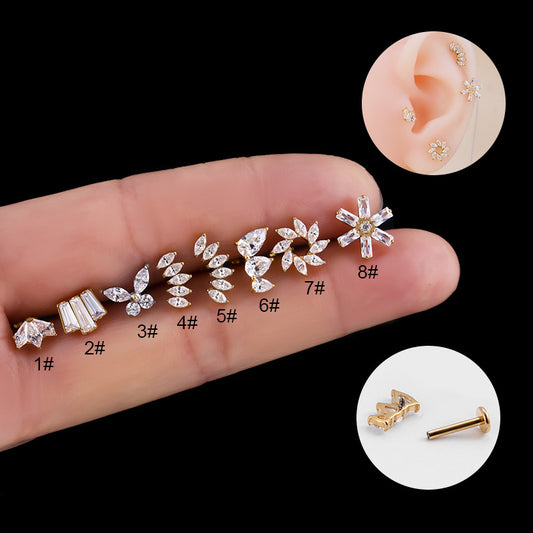 G23 Titanium Crown Butterfly Floral CZ Cartilage Studs | F136 Titanium Hypoallergenic Piercing Jewelry