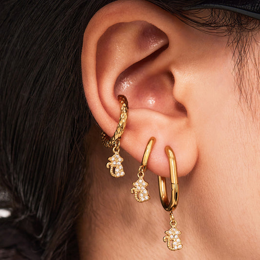 Trendy Stainless Steel Zircon Pendant Hoop Earrings Set – Creative Human & Animal Shapes, Gold Plated Fashion Jewelry