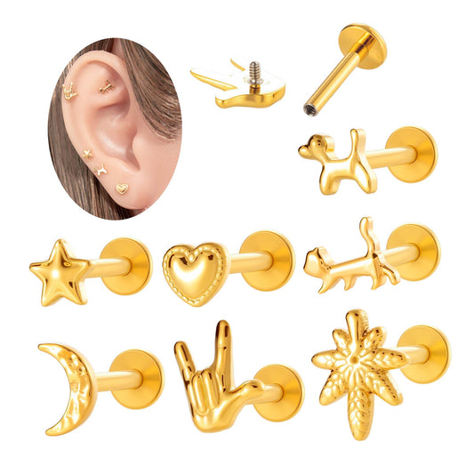 Titanium Internally Threaded Flat Back Piercing Stud for Cartilage