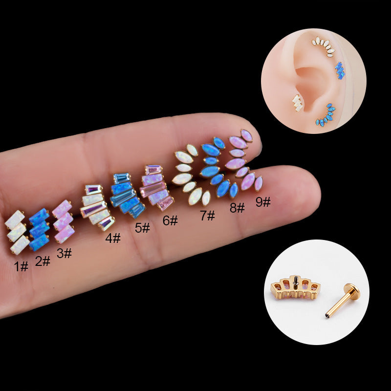 G23/F136 Titanium Opal Crown Push-Pin Labret & Cartilage Stud | 1.2×8mm