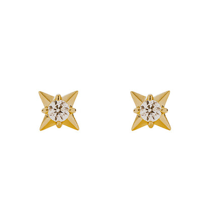 14K Solid Gold Star Piercing Earrings – Four-Pointed Studs for Cartilage & Lobe