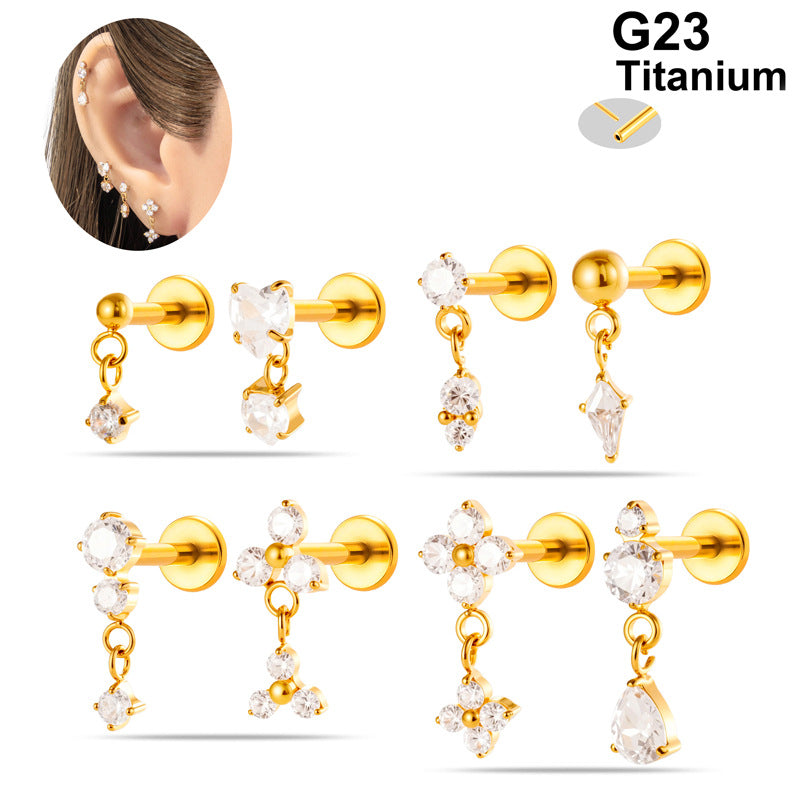 Implant Grade ASTM F136 Titanium Threadless Push Pin Zircon Geometric Flat Back Stud | Helix Cartilage Tragus Lip Piercing Jewelry