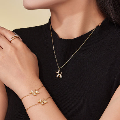 Cute Dog Zircon Jewelry Set – Stainless Steel Necklace Bracelet Earrings | Fashion Accessories Gift Set