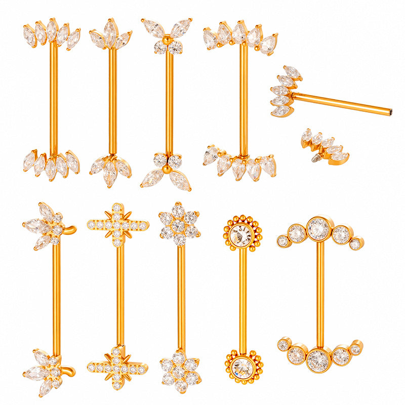 G23 Titanium Nipple Ring with CZ Gem | F136 Implant Grade Barbell Piercing Jewelry