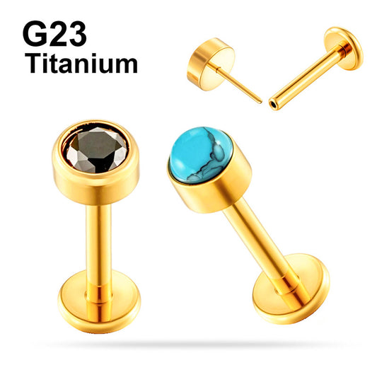 Titanium Zircon Flat Back Push Pin Piercing Stud – Hypoallergenic Cartilage & Lobe Earring