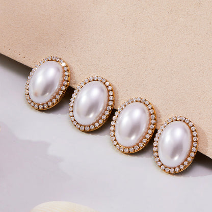 Stainless Steel Oval Pearl Zircon Earrings – Elegant Minimalist Drop Earrings for Women | High-End Fashion Jewelry