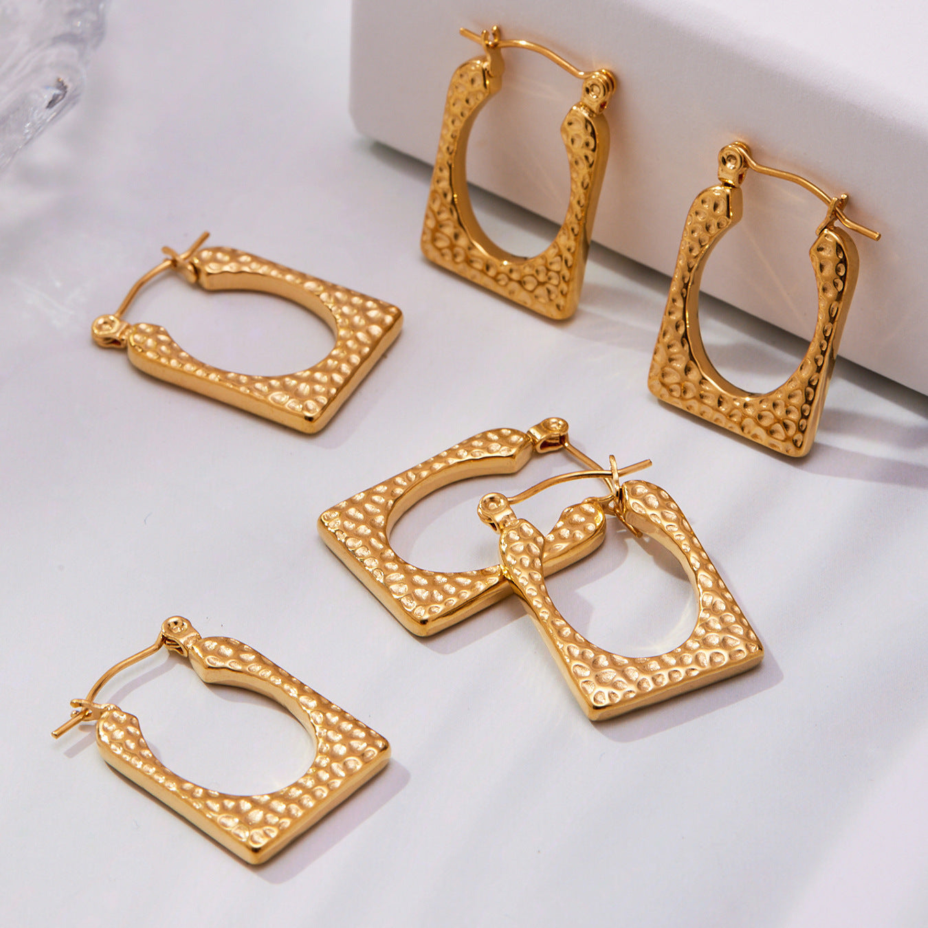 Stainless Steel Geometric Hammered Earrings | Irregular Textured Hoop Earrings | High-End Fashion Jewelry for Women