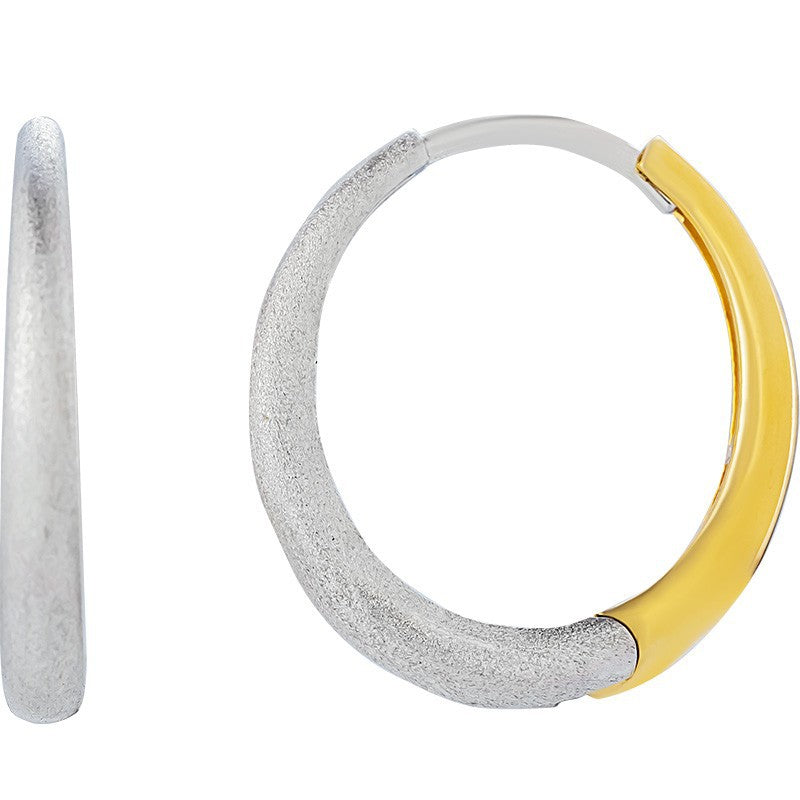 14K Yellow & White Gold Frosted Stud Earrings – Classic Two-Tone Luxury (Pair)