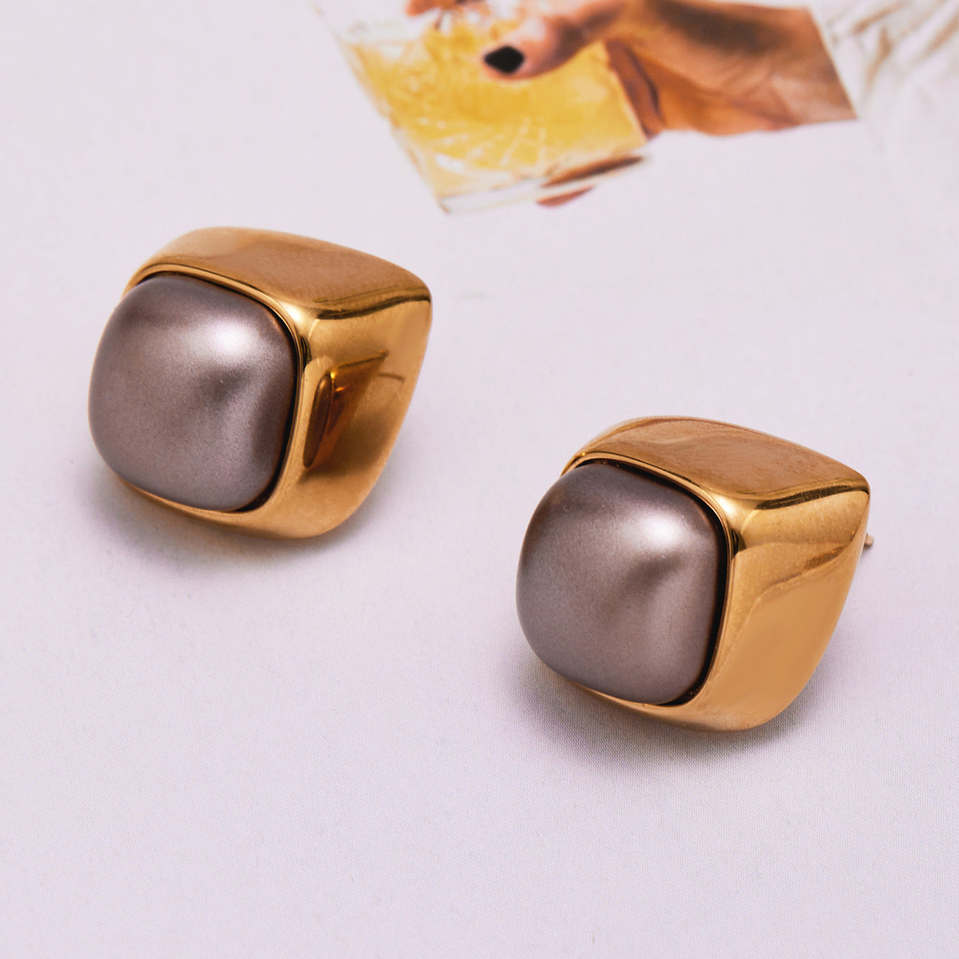 Geometric Smooth Pearl Stainless Steel Stud Earrings – Minimalist Chic Jewelry | WANTI Jewelry