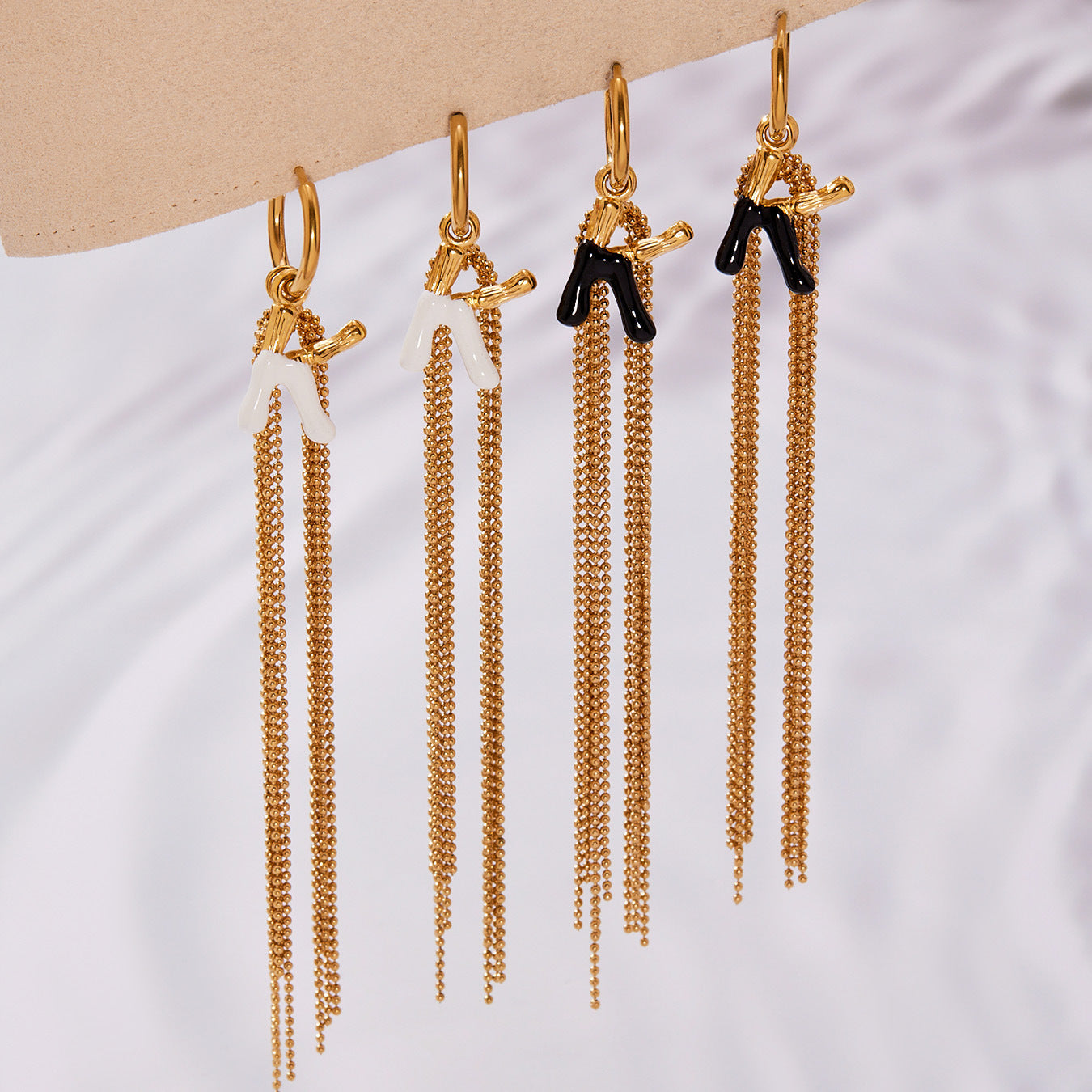 Stainless Steel Letter K Tassel Earrings – Vintage Enamel Drip Long Chain Earrings, High-End Fashion Jewelry for Women