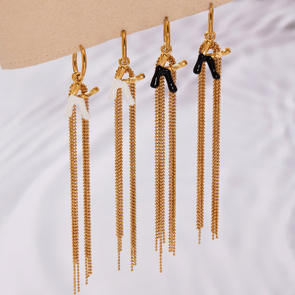 Stainless Steel Letter K Tassel Earrings – Vintage Enamel Drip Long Chain Earrings, High-End Fashion Jewelry for Women