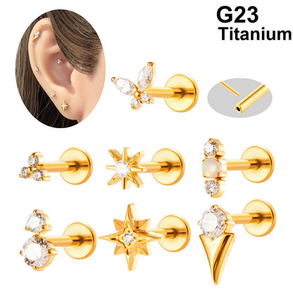 Implant Grade ASTM F136 Titanium Threadless Push Pin Zircon Flat Back Stud | Minimal Helix Cartilage Tragus Lip Piercing Jewelry