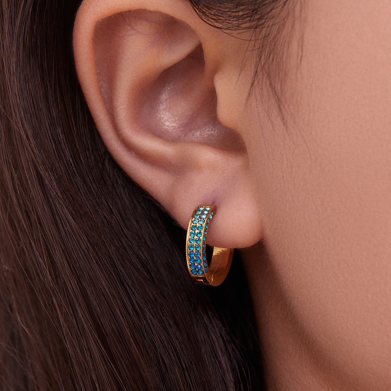 Stainless Steel U-Shaped Zircon Earrings – Colorful High-End Fashion Jewelry Hoop Set