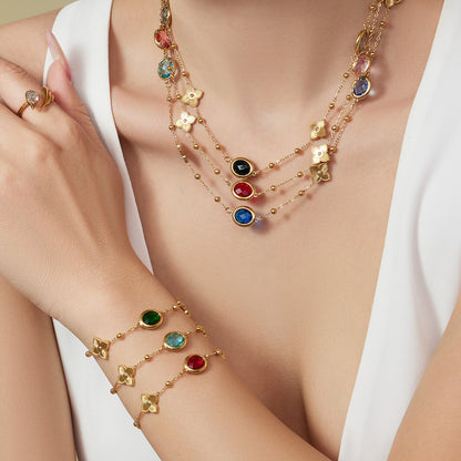 Stainless Steel Oval Gemstone Jewelry Series – Long Pendant Necklace · Bracelet · Drop Earrings | WANTI Jewelry