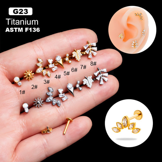 G23 Titanium Internally Threaded CZ Cartilage Stud Earrings – Hypoallergenic, Fashion Piercing Jewelry for Helix, Tragus, Conch, and Lobe