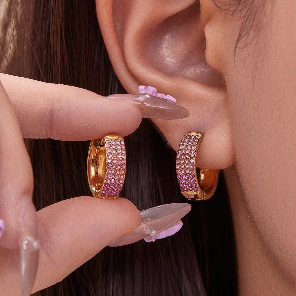 Stainless Steel Geometric Round Zircon Earrings – Multicolor Sparkle Hoop Earrings | WANTI Jewelry