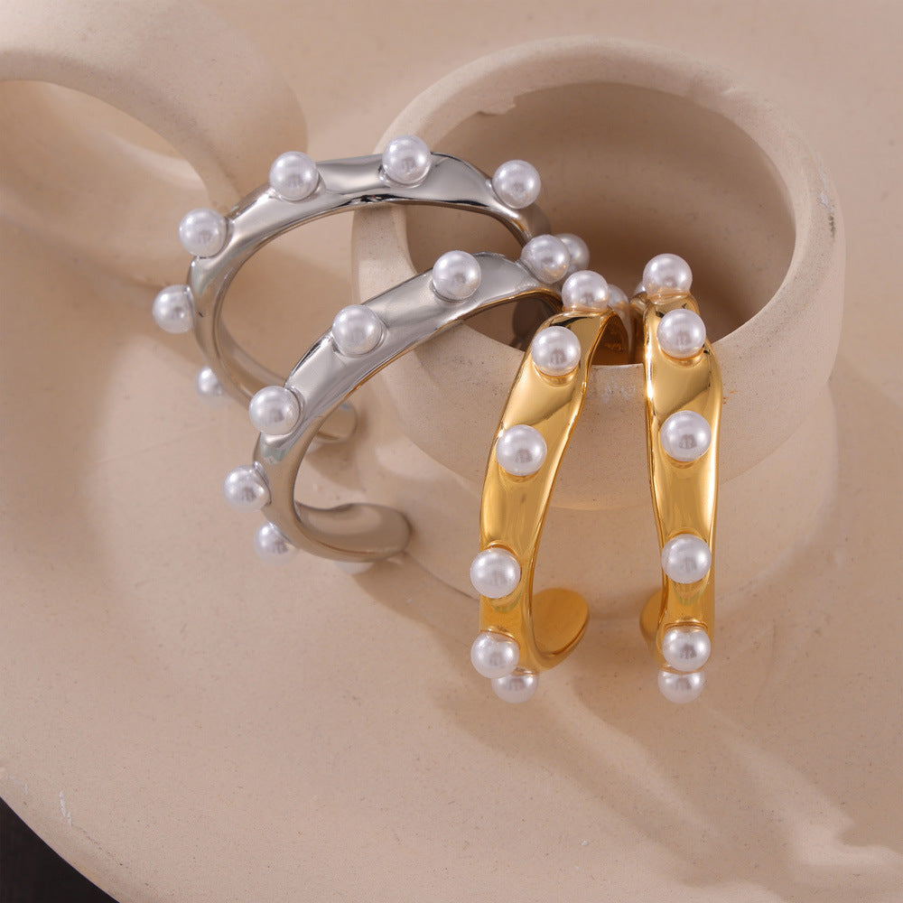 Stainless Steel U-Shaped Pearl Earrings – Minimalist Chic Modern Design | WANTI Jewelry