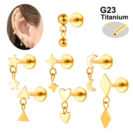 Implant Grade ASTM F136 Titanium Threadless Push Pin Moon Star Flat Back Stud | Minimalist Helix Cartilage Tragus Lip Piercing Jewelry