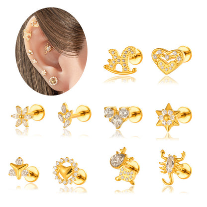 G23/F136 Titanium CZ Heart Flower Carousel Internal Thread Lip & Cartilage Stud | 10 Styles