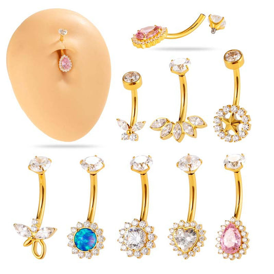G23/F136 Titanium Flower CZ Internally Threaded Belly Button Ring – Stylish Navel Piercing Jewelry