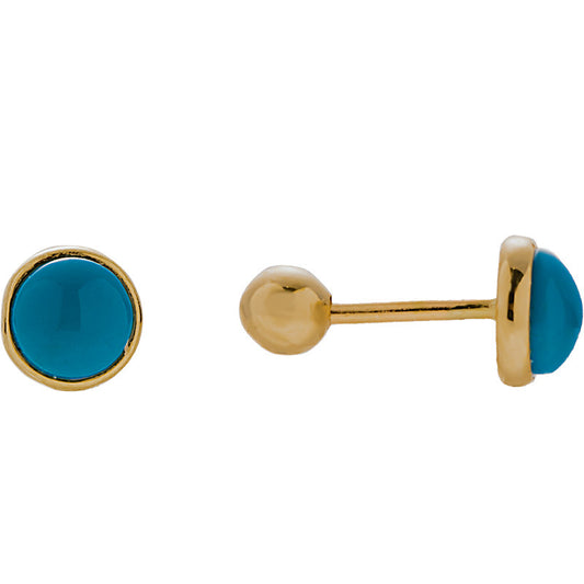 14K Solid Gold Turquoise Screw-Back Stud Earring – Hypoallergenic Daily Wear (Single)