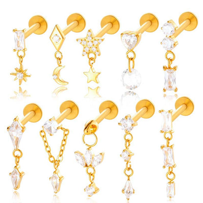 F136 Titanium Internally Threaded Dangling CZ Cartilage Stud – Hypoallergenic Piercing Jewelry