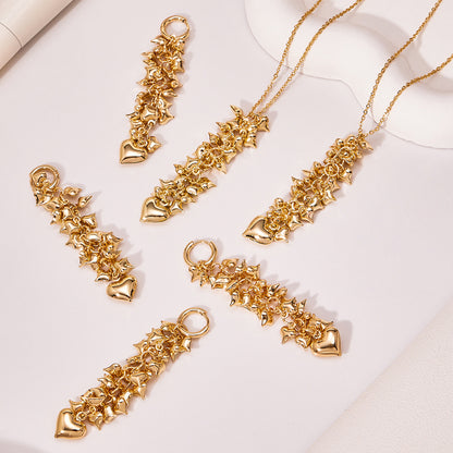 Stainless Steel Heart Tassel Jewelry Set – Dainty Heart Drop Earrings & Matching Necklace | Hypoallergenic, Colorfast, Trendy Gift Set