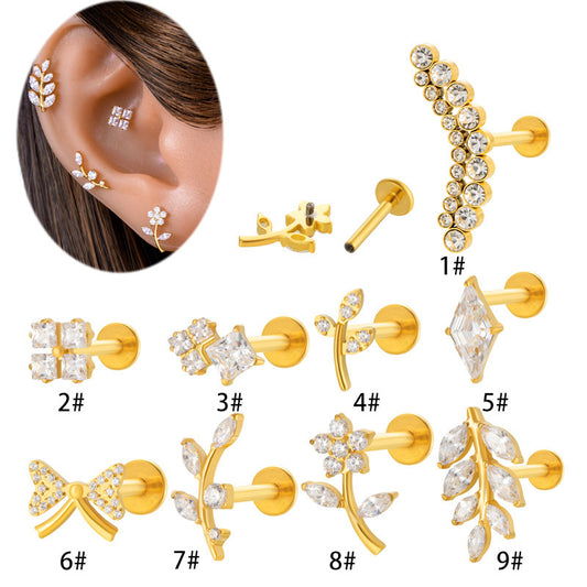 G23/F136 Titanium Flower Flat Back Labret Stud – 9 Designs | Hypoallergenic Cartilage Piercing Jewelry