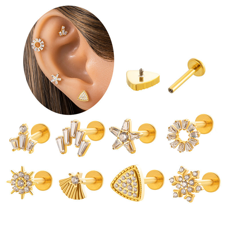 Implant Grade ASTM F136 Titanium Micro CZ Flat Back Stud | Internal Thread Cartilage & Lip Piercing Jewelry