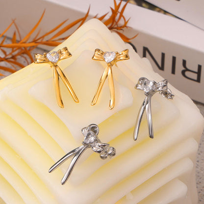 Bow-Knot Earrings with Zircon – Stainless Steel Fashion Jewelry | Cute Elegant Gift for Women | Hypoallergenic Daily Wear