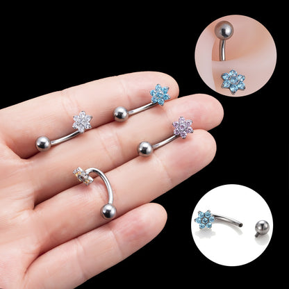 G23 Titanium CZ Flower Belly Button Ring – Internally Threaded Navel Piercing Jewelry