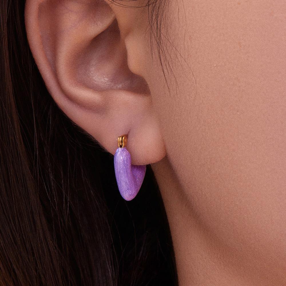 Stainless Steel Heart Enamel Drop Earrings – Colorful High-End Fashion Jewelry for Women