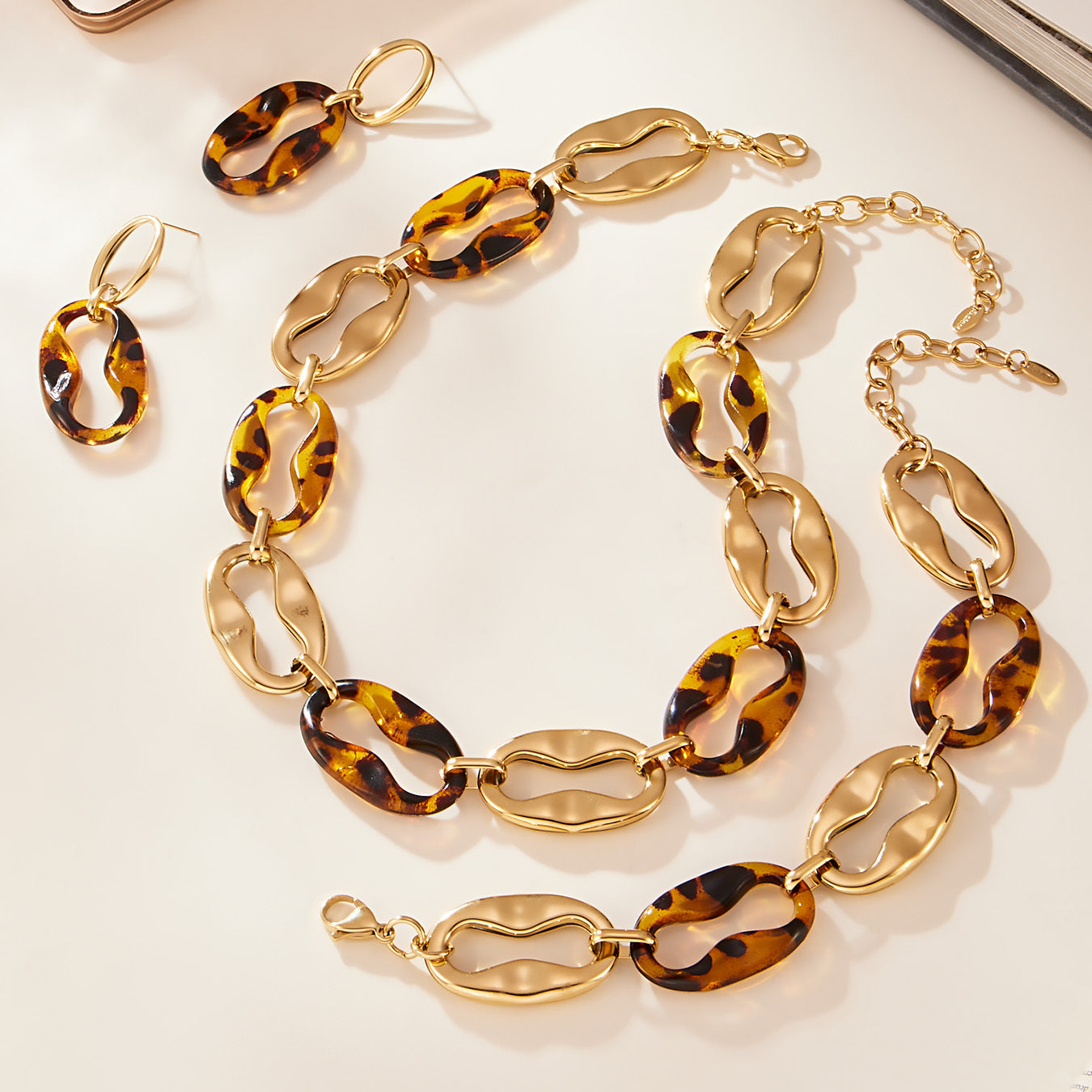 Geometric Resin Jewelry Set – Stainless Steel Necklace Bracelet Earrings | Chic Fashion Statement Set for Women
