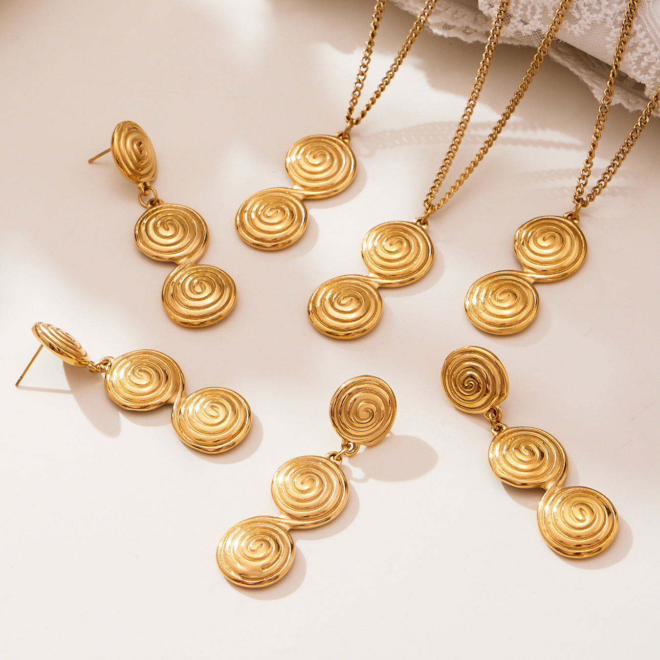 8-Shaped Twist Pendant Necklace & Stud Earrings Set - Gold Stainless Steel Jewelry
