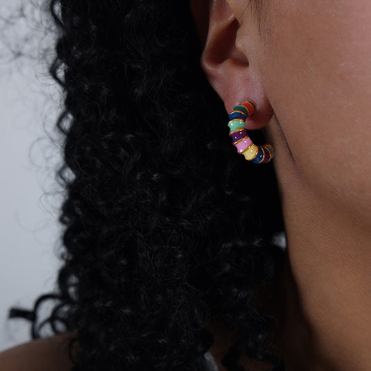 Enamel Twist Knot Hoop Earrings | Stainless Steel Colorful Drop Oil Earrings