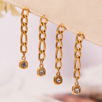 Luxury Minimalist Round Pendant Earrings with Micro Inlaid Cubic Zirconia | Fashion Dangle Chain Set