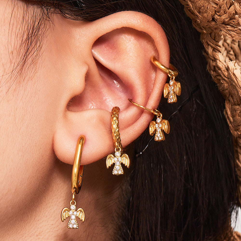 Stainless Steel Zircon Bird Pendant Layered Earrings Set | Trendy Dangle Hoop Earrings | Hypoallergenic Fashion Jewelry for Women