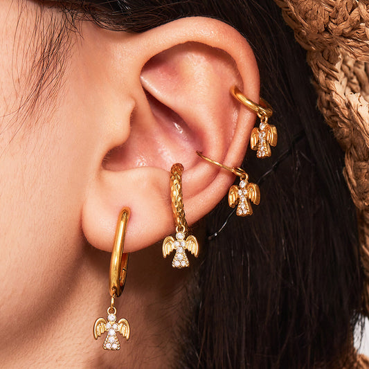 Stainless Steel Zircon Bird Pendant Layered Earrings Set | Trendy Dangle Hoop Earrings | Hypoallergenic Fashion Jewelry for Women