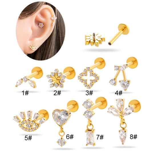 Titanium Internally Threaded Square CZ Cartilage Stud – Flat Back Piercing Jewelry for Helix, Tragus, Conch