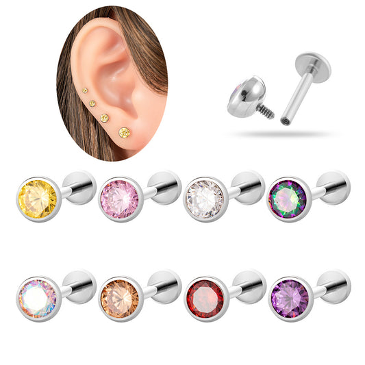 Titanium Flat Back Zircon Piercing Stud | Hypoallergenic Threaded Cartilage Earring