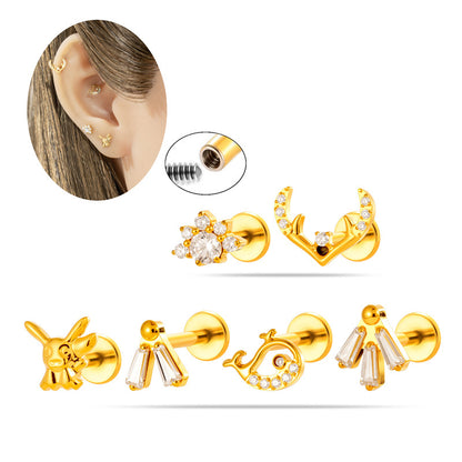 Implant Grade G23 ASTM F136 Titanium CZ Labret Stud | Internal Thread 16G Flat Back Lip & Cartilage Earring