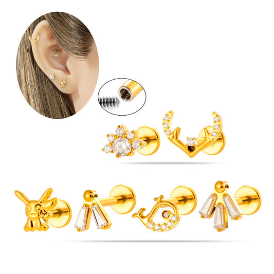 Implant Grade G23 ASTM F136 Titanium CZ Labret Stud | Internal Thread 16G Flat Back Lip & Cartilage Earring