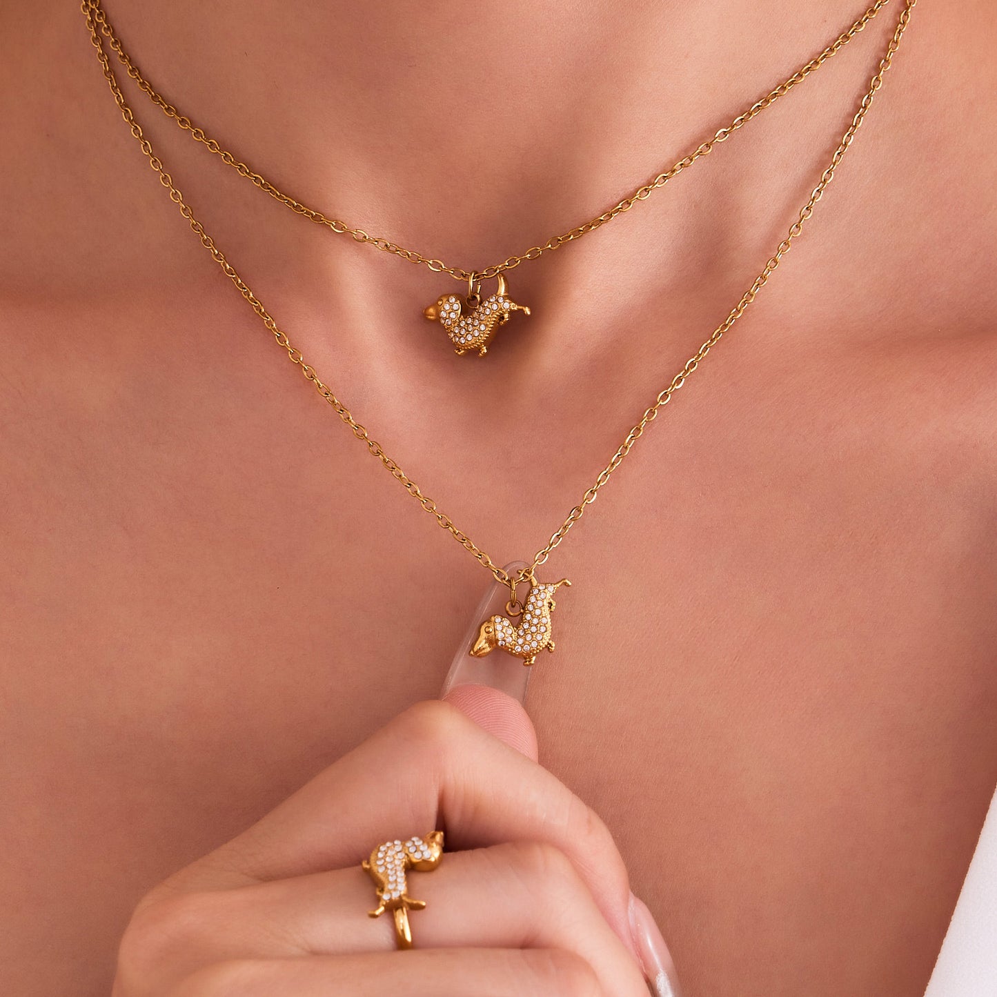 Stainless Steel Dog Zircon Jewelry Set – Necklace, Bracelet, Ring & Earrings | Cute Minimalist Fashion Jewelry | WANTI