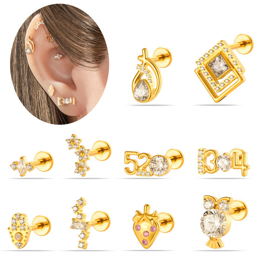 G23 F136 Titanium Geometric Flat Back Labret Stud – Internal Thread Cartilage & Lip Piercing