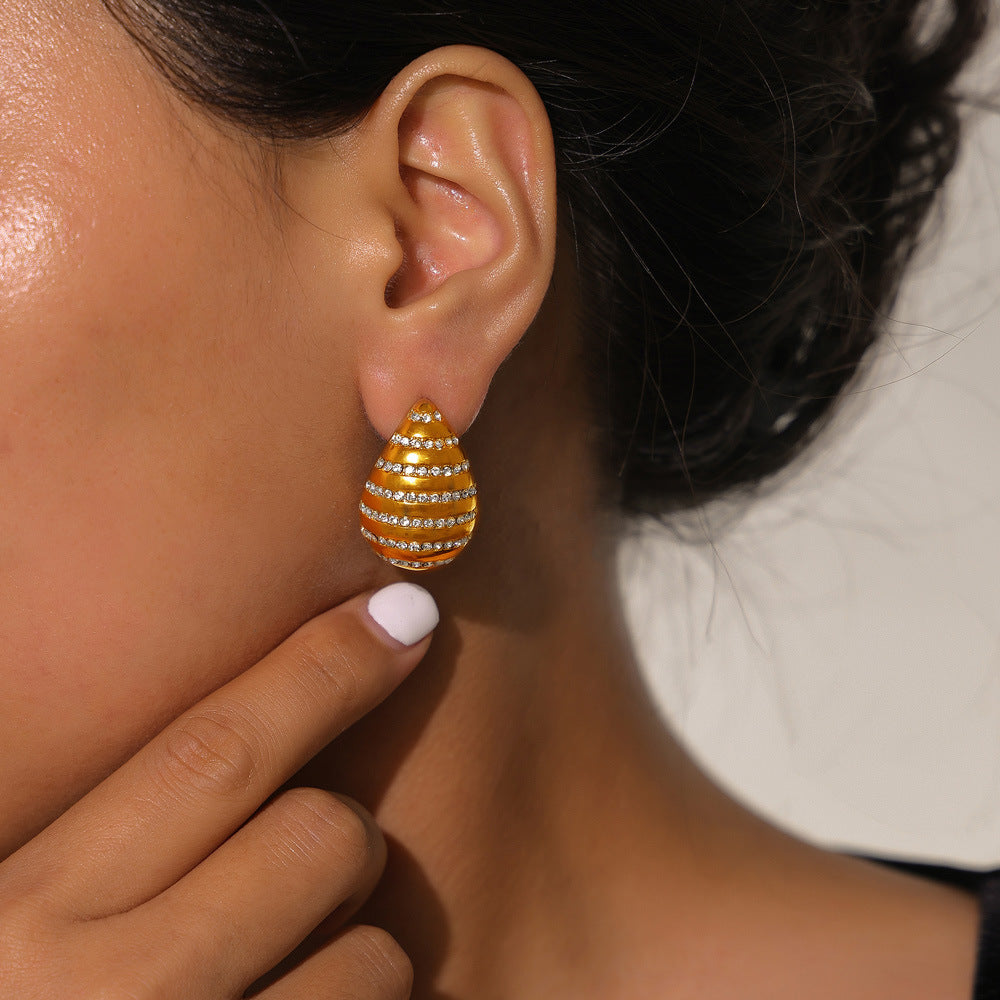 Waterdrop Glass Stone Stainless Steel Stud Earrings – Modern Elegant Hypoallergenic Fashion Earrings