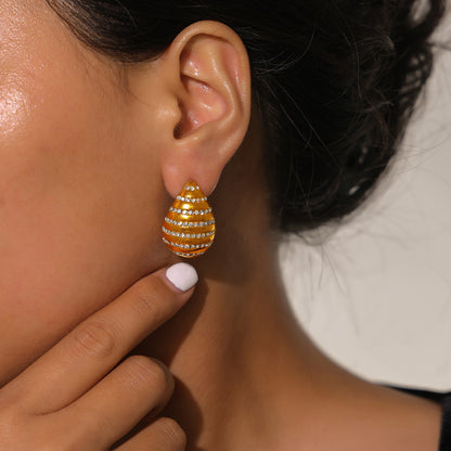 Waterdrop Glass Stone Stainless Steel Stud Earrings – Modern Elegant Hypoallergenic Fashion Earrings